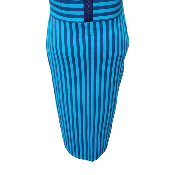 Brooklyn Industries Blue Striped Sleeveless Cotton Stretch Dress Back Zip Size S - Picture 8 of 11